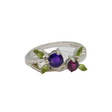 Sterling Silver Pink Topaz, Amethyst & Peridot Ring Modern c1990 Size O 1/2