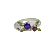 Sterling Silver Pink Topaz, Amethyst & Peridot Ring Modern c1990 Size O 1/2