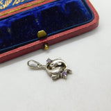 Sterling Silver Dolphin Duo Amethyst Paste Pisces Charm Pendant Vintage c1970