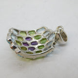 Sterling Silver, Amethyst, Peridot & Topaz Honeycomb Pendant Vintage c1990s