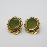 Pair of 9ct Yellow Gold & Connemara Marble Clip-On Earrings Vintage c1970s