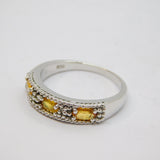 Sterling Silver 3 Oval Yellow Sapphire Dress Ring Vintage c1970 Size O 1/2