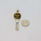 Sterling Silver Black & Brown Natural Stone Square Tassel Pendant Vintage c1970s