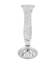 Sterling Silver & Floral Cut Glass Flower Vase Vintage 1985 Birmingham