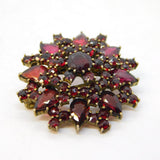 20th Century Austro-Hungarian Silver Gilt Bohemian Garnet Floral Brooch Antique