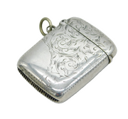 Victorian Sterling Silver Floral Pattern Vesta Case Antique 1896 Birmingham