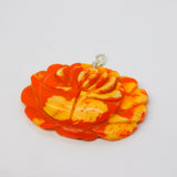 Sterling Silver Mounted Carved Pressed Amber Large Flower Pendant Vintage