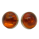Pair of Sterling Silver Mounted Baltic Amber Stud Earrings Vintage c1970s
