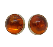 Pair of Sterling Silver Mounted Baltic Amber Stud Earrings Vintage c1970s