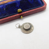 Sterling Silver Boater Hat Floral Charm Pendant Vintage c1970