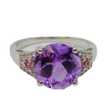 Sterling Silver Amethyst, Pink Topaz & Sapphire Ring Vintage c1970 Size L 1/2