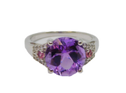 Sterling Silver Amethyst, Pink Topaz & Sapphire Ring Vintage c1970 Size L 1/2