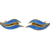 Aksel Holmsen Sterling Silver Gilt Blue Enamel Feather Clip-On Earrings Vintage