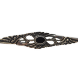 Sterling Silver Onyx Set Eagle Bird Form Bar Brooch Vintage c1970s