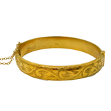 Art Deco Rolled Gold Floral Pattern Cuff Bangle Bracelet Antique c1930s
