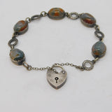 Sterling Silver & Cabochon Moss Agate Charm Bracelet Vintage c1960s