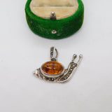Sterling Silver Cabochon Amber Snail Charm Pendant Vintage c1970