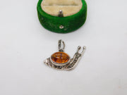 Sterling Silver Cabochon Amber Snail Charm Pendant Vintage c1970