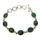 Sterling Silver & Doublet Opal Set Panel Bracelet Vintage c1990s