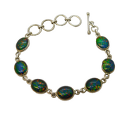 Sterling Silver & Doublet Opal Set Panel Bracelet Vintage c1990s