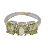 Sterling Silver Triple Citrine & Peridot Dress Band Ring Vintage c1970 Size N