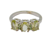 Sterling Silver Triple Citrine & Peridot Dress Band Ring Vintage c1970 Size N
