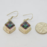 Pair of Sterling Silver Green/Purple Crystal Hook Drop Earrings Vintage c1990
