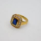 Gold On Sterling Silver Blue & White Paste Dress Ring Vintage c1970 Size M 1/2