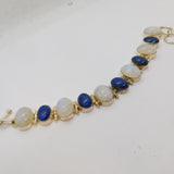 Sterling Silver 6 Moonstone & 5 Lapis Lazuli Cabochon Bracelet Modern c1990s