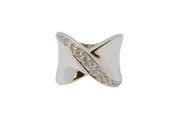 Sterling Silver Chunky Paste Set Crossover Dress Ring Vintage c1970 Size L