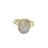 Sterling Silver Cabochon Moonstone Studio Dress Ring Modern c1990 Size L 1/2
