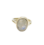 Sterling Silver Cabochon Moonstone Studio Dress Ring Modern c1990 Size L 1/2