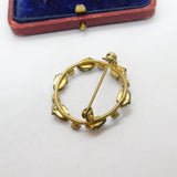 Art Deco Gilt Metal, Pearl & Sapphire Paste Circular Brooch Antique c1930