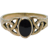 Sterling Silver Black Onyx Agate Celtic Pattern Dress Ring Vintage c1970 Size P