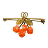 Continental .800 Silver Gilt Carved Coral Floral Spray Brooch Pin Antique c1930