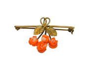 Continental .800 Silver Gilt Carved Coral Floral Spray Brooch Pin Antique c1930