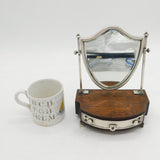 Edwardian Sterling Silver & Wooden Jewellery Box & Mirror Antique 1905