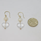 Pair of Sterling Silver Pearl & Crystal Heart Drop Earrings Contemporary c2015