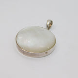Sterling Silver Large Mother Of Pearl Round Disc Pendant Vintage c1970