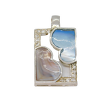 Sterling Silver Pink & Blue Shell Paste Rectangle Charm Pendant Vintage c1970