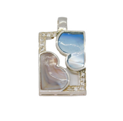 Sterling Silver Pink & Blue Shell Paste Rectangle Charm Pendant Vintage c1970