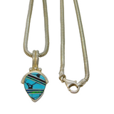 Mexican Sterling Silver, Turquoise & Opal Pendant Necklace Vintage c1980s