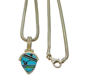 Mexican Sterling Silver, Turquoise & Opal Pendant Necklace Vintage c1980s