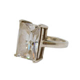 Sterling Silver Large Emerald Cut Spinel Cocktail Ring Vintage c1970 Size P UK