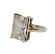 Sterling Silver Large Emerald Cut Spinel Cocktail Ring Vintage c1970 Size P UK