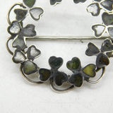 Victorian Sterling Silver & Connemara Marble Shamrock Brooch Antique c1880s