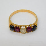 Victorian 14ct Gold, Ruby, Sapphire & Spinel Harlequin Ring Antique c1890s