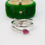 Sterling Silver, Ruby & Spinel Set Crossover Ring Vintage c1970 Size O UK