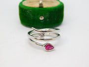 Sterling Silver, Ruby & Spinel Set Crossover Ring Vintage c1970 Size O UK