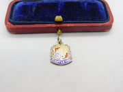 Sterling Silver and Enamel Castleton Travel Shield Charm Pendant Vintage c1970